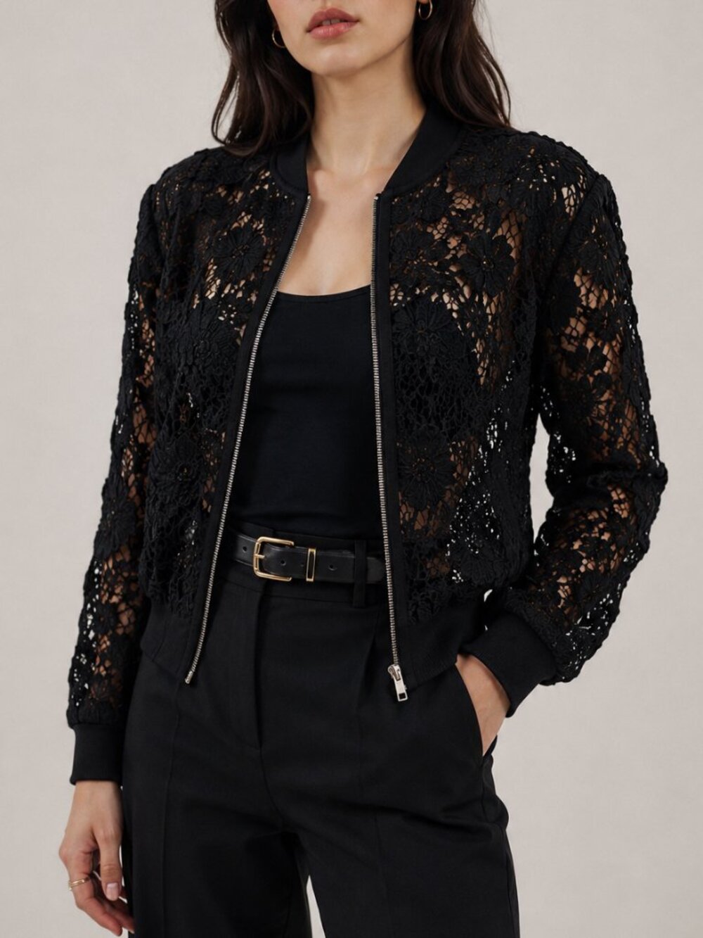 I Jeans By Buffalo Black Lace Jacket Zip Front Small Sheer Grunge Whimsigoth